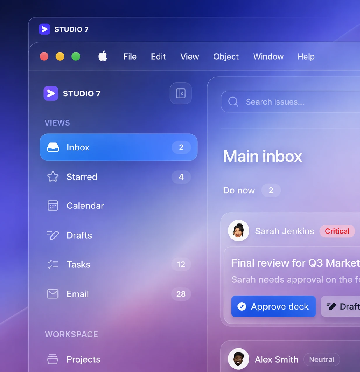 Unified Studio Seven client workspace and inbox