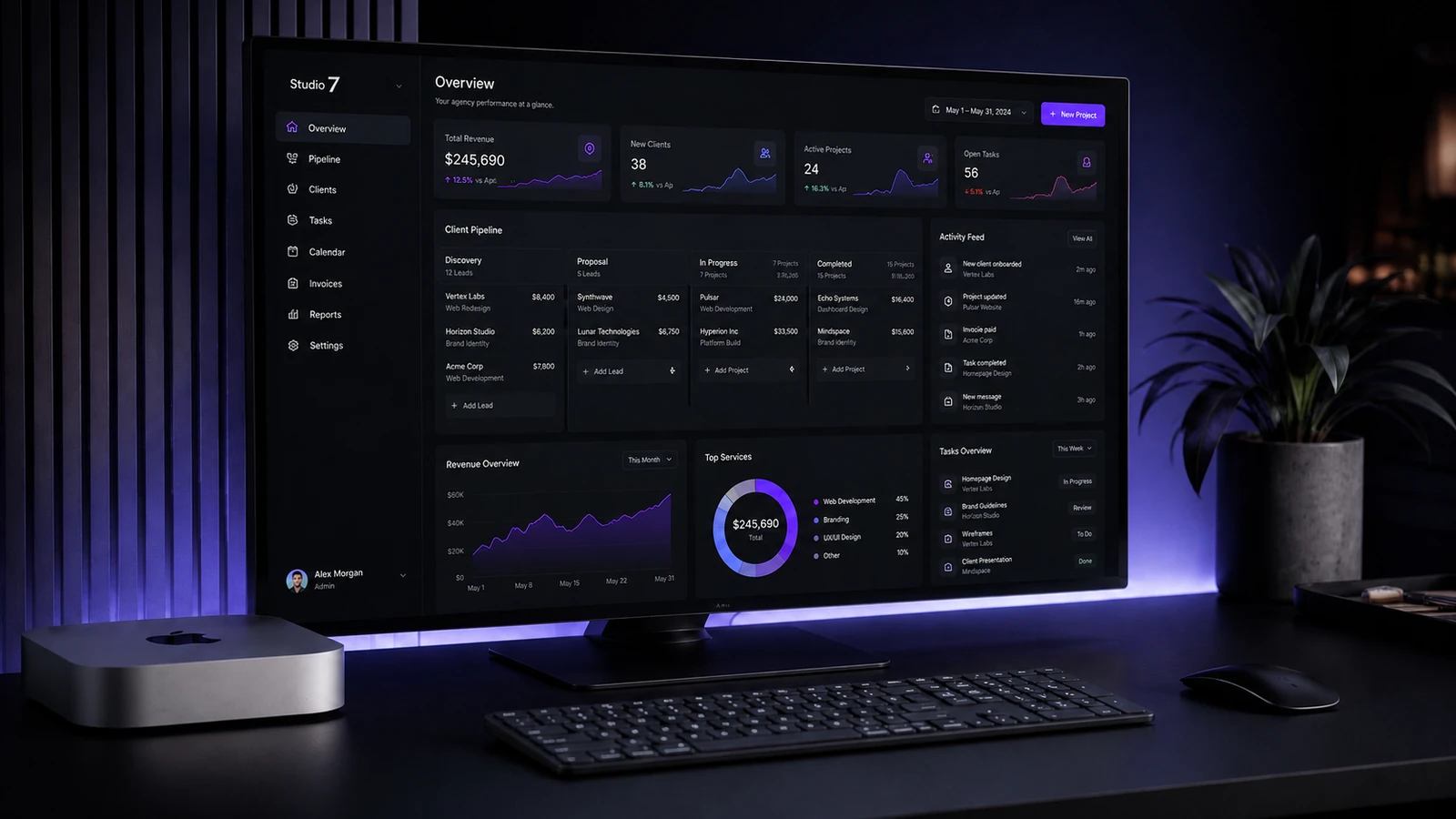 Custom back-end dashboard running on a real desk setup